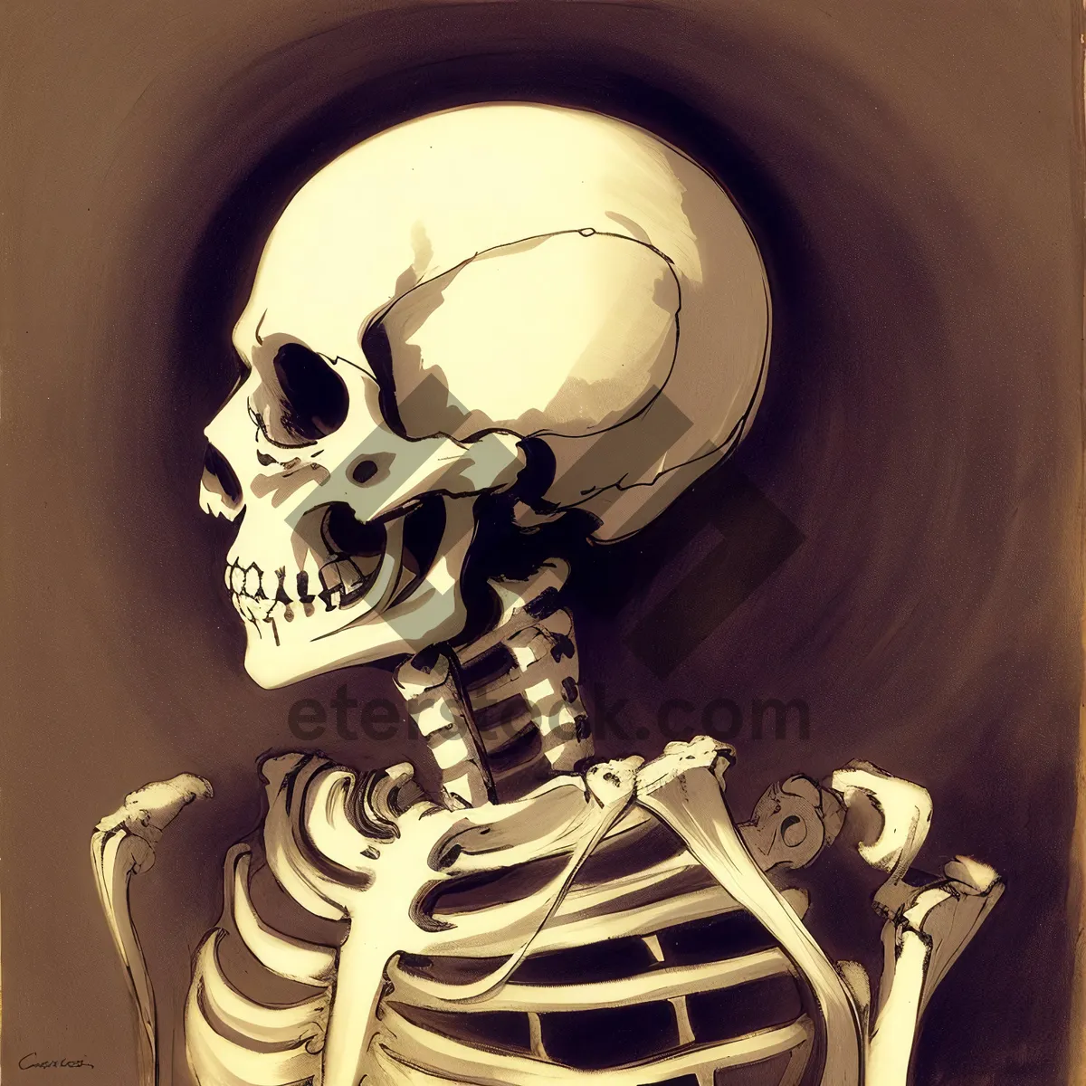 Picture of Scary Skull and Skeleton Anatomy in Black