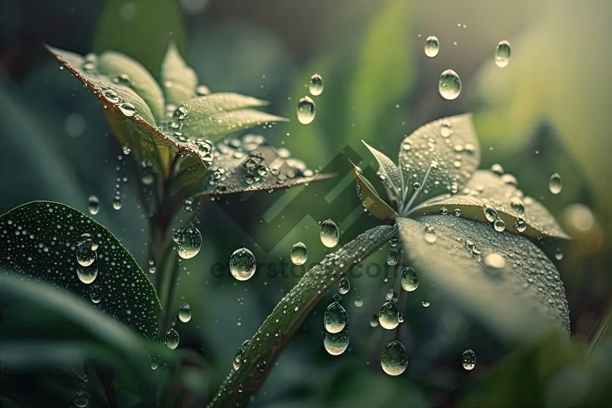 Picture of Sparkling dew on spider web close-up shot.