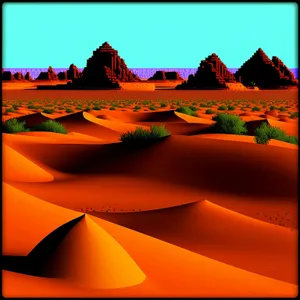 Sunset Over Desert Pyramid: Vibrant Dune Landscape Design