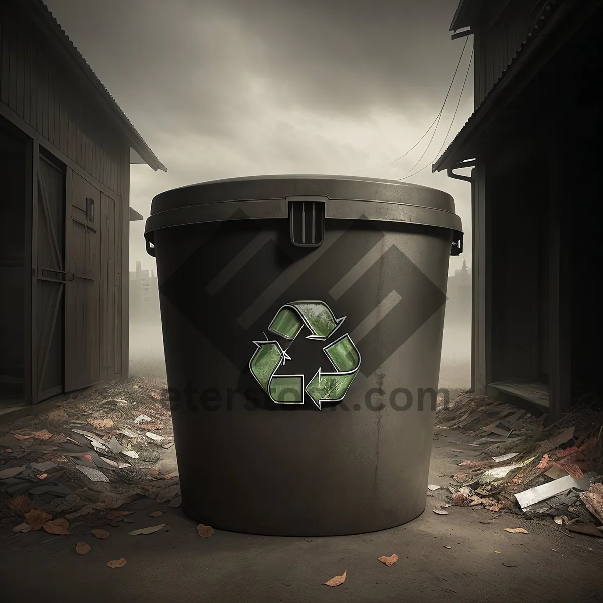 Picture of Metal Garbage Can Bin Container Vessel