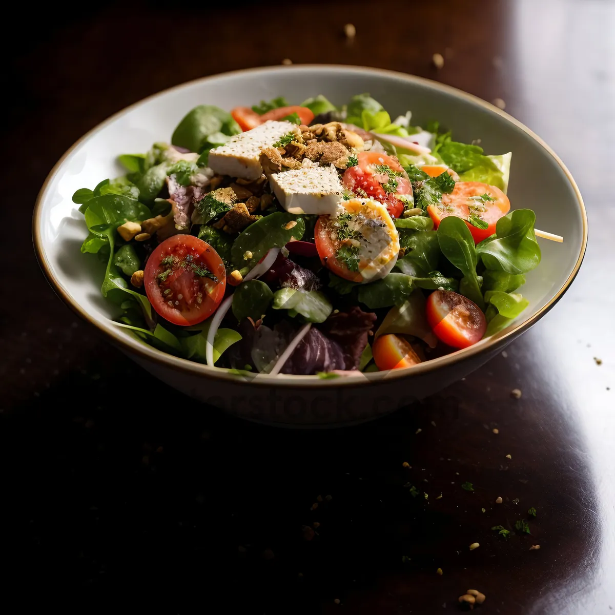 Picture of Fresh vegetable salad with delicious gourmet dressing.