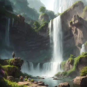 Cascading Forest Falls in Serene Landscape