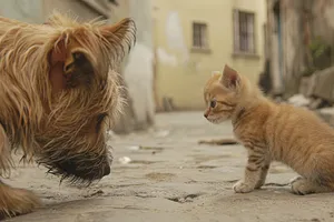 Cute tabby kitten with fluffy fur and whiskers.