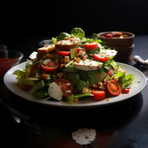 Gourmet Vegetable Plate with Fresh Salad and Cheese