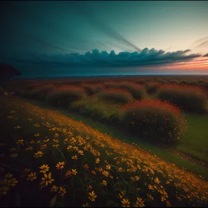 Golden Horizon: Serene Sunset Over Desert Dunes