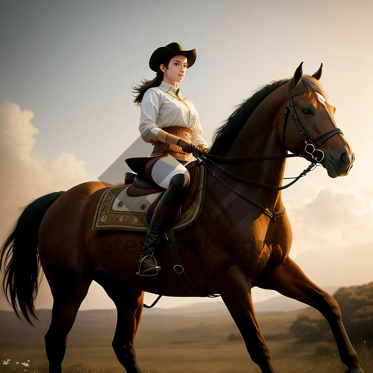 Picture of Professional equestrian riding horse with saddle and bridle