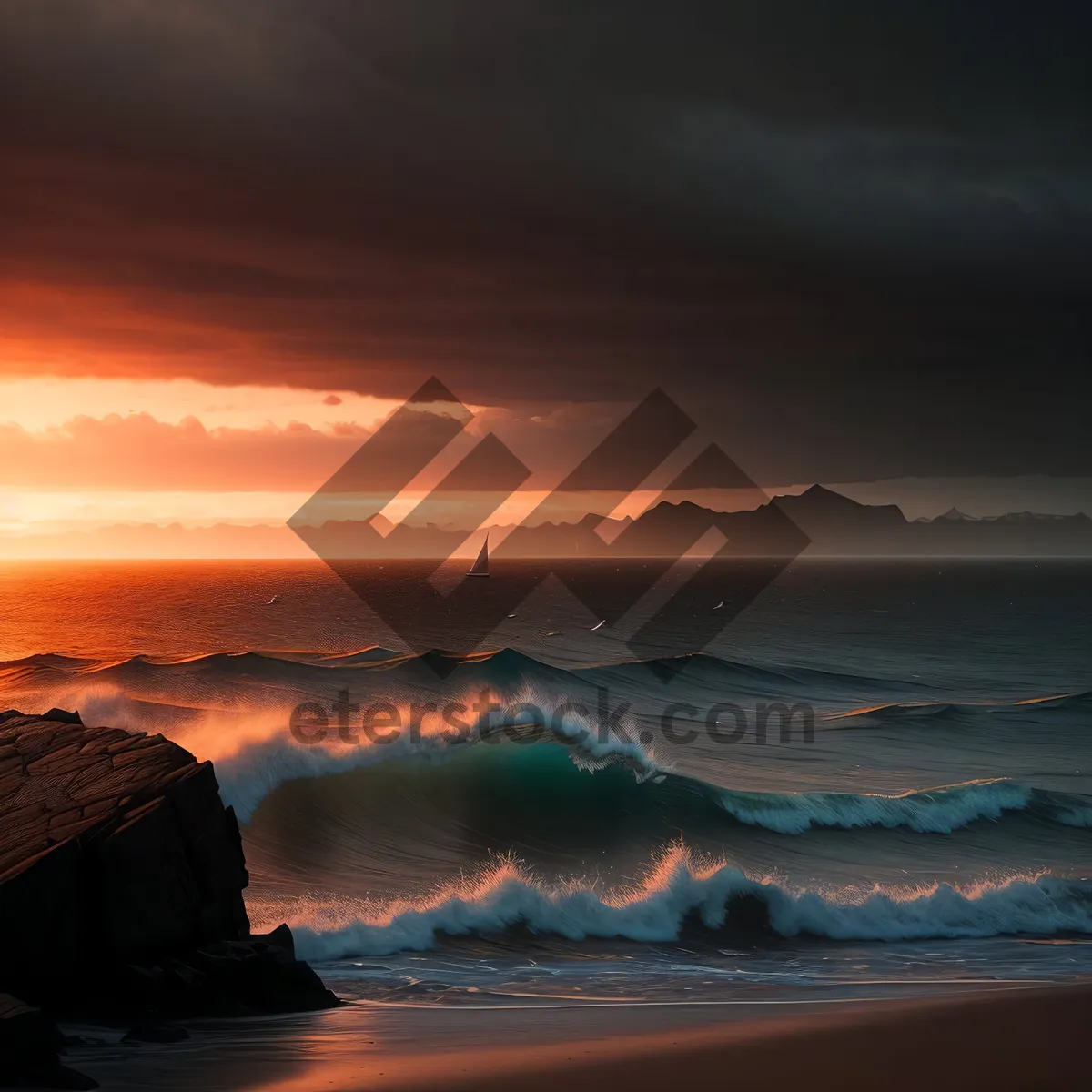 Picture of Golden Twilight Serenade: A Breathtaking  Sunset Over the Beach