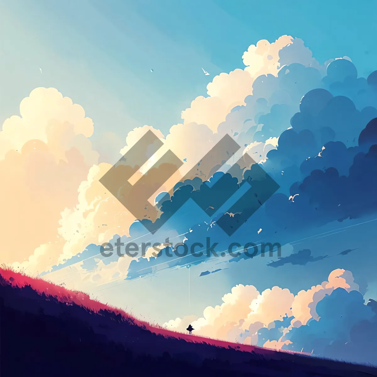 Picture of Vibrant Blue Sky with Puffy Clouds