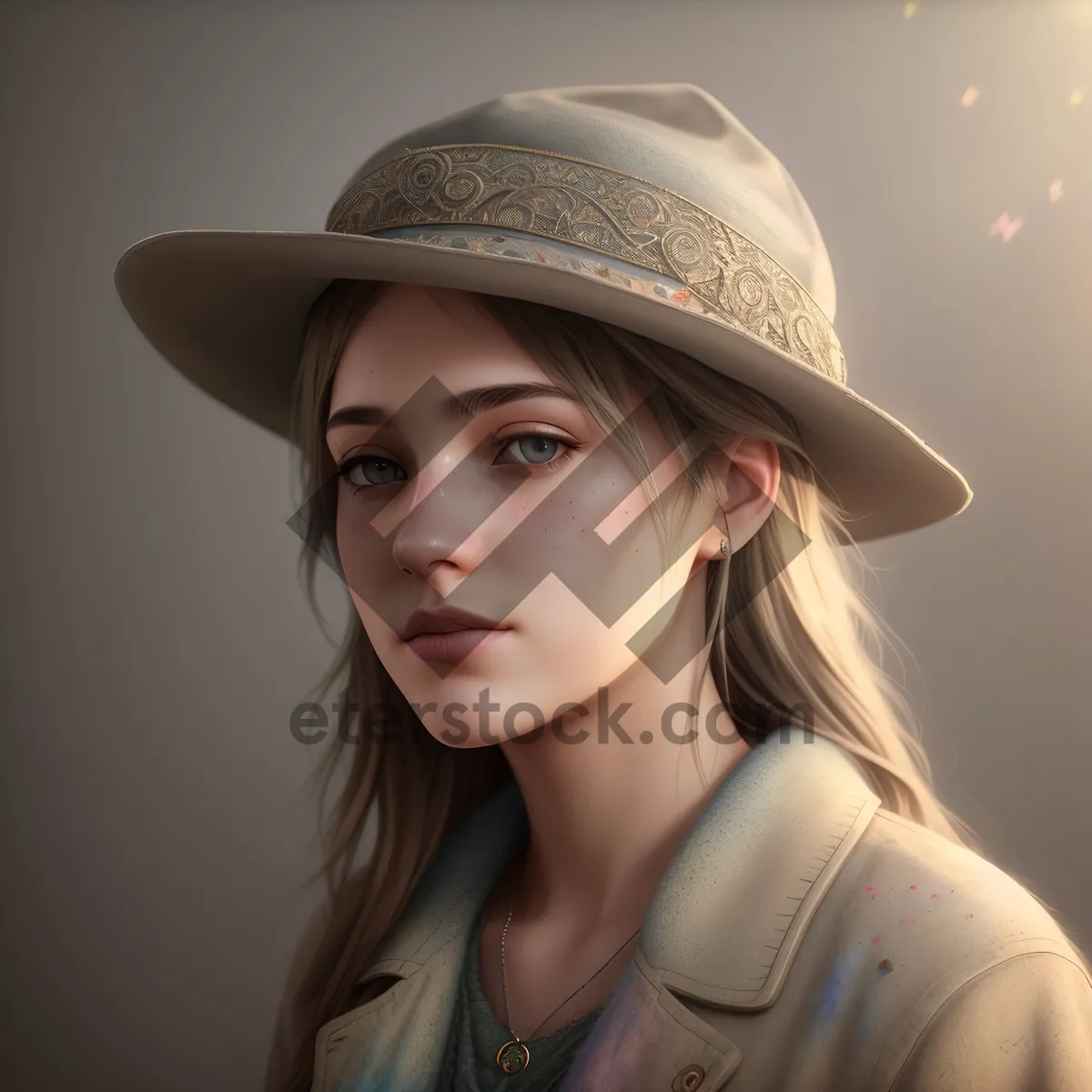 Picture of Stylish Smiling Lady with Cowboy Hat