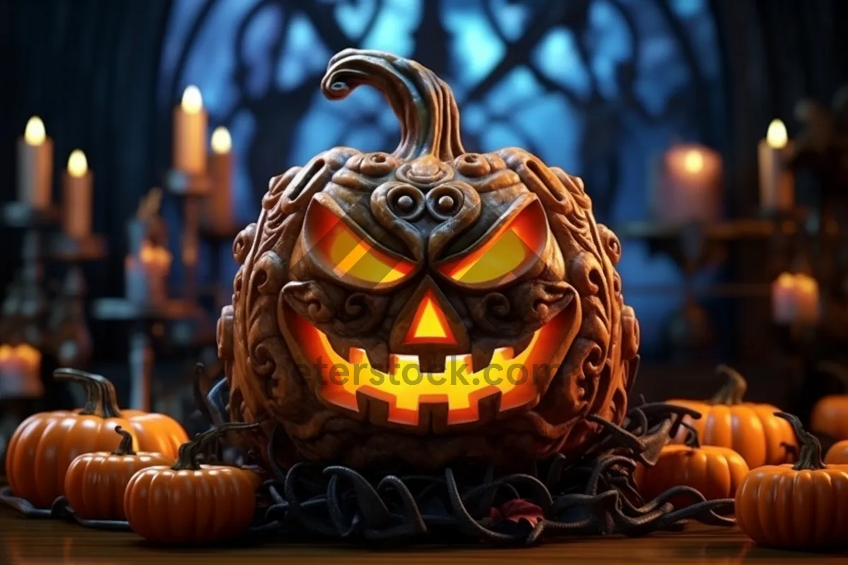 Picture of Scary Orange Halloween Pumpkin Jack O Lantern Decoration