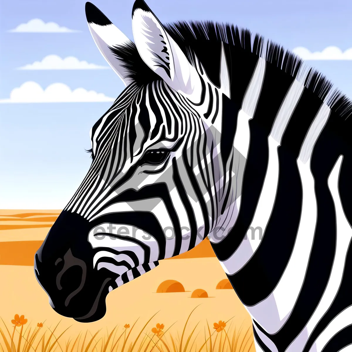 Picture of Striped Zebra Grazing in Wildlife Reserve