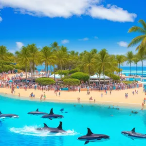 Serene Beachscape under Sunny Palm Trees