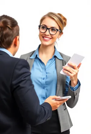 Successful businesswoman smiling in corporate office.