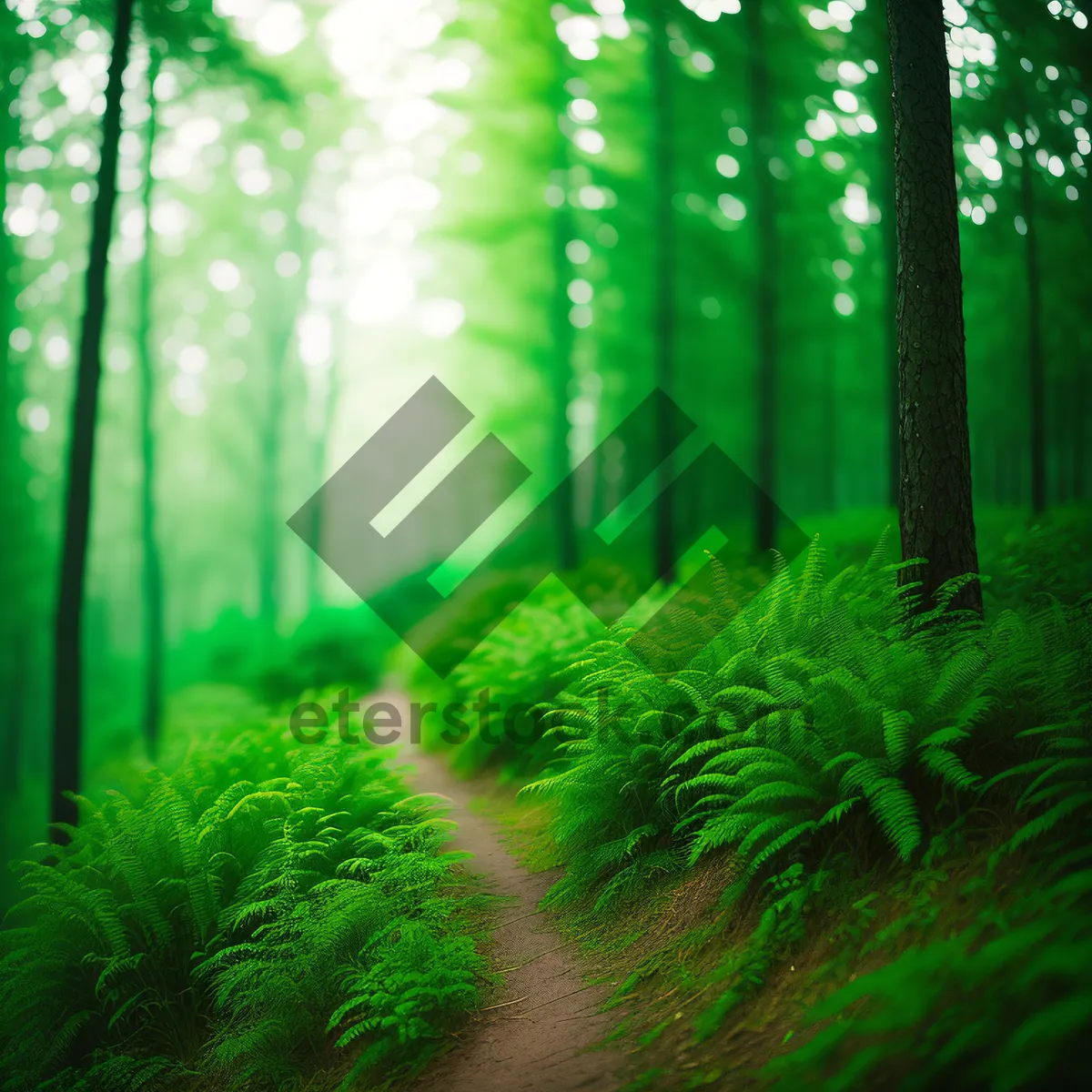 Picture of Lush Aquatic Plant Shrouded in Forest Light