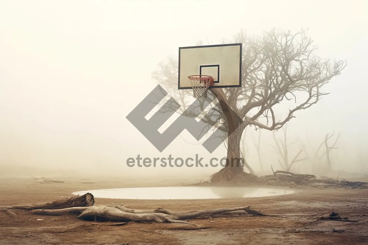 Picture of Sunset beach landscape with equipment and tree