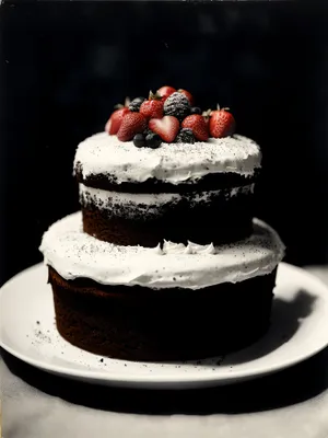 Sweet Strawberry Cake with Raspberry Sauce and Mint