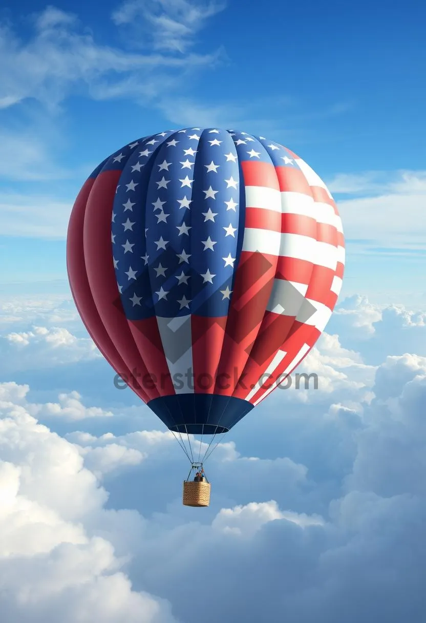 Picture of Colorful Hot Air Balloon Flying in Sky.