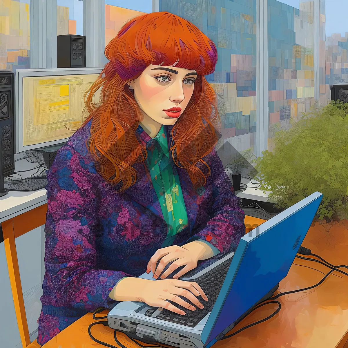 Picture of Happy businesswoman working on laptop in office smile portrait
