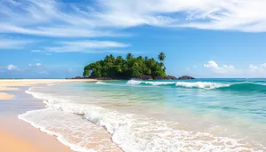 Waves crashing on sunny tropical beach paradise