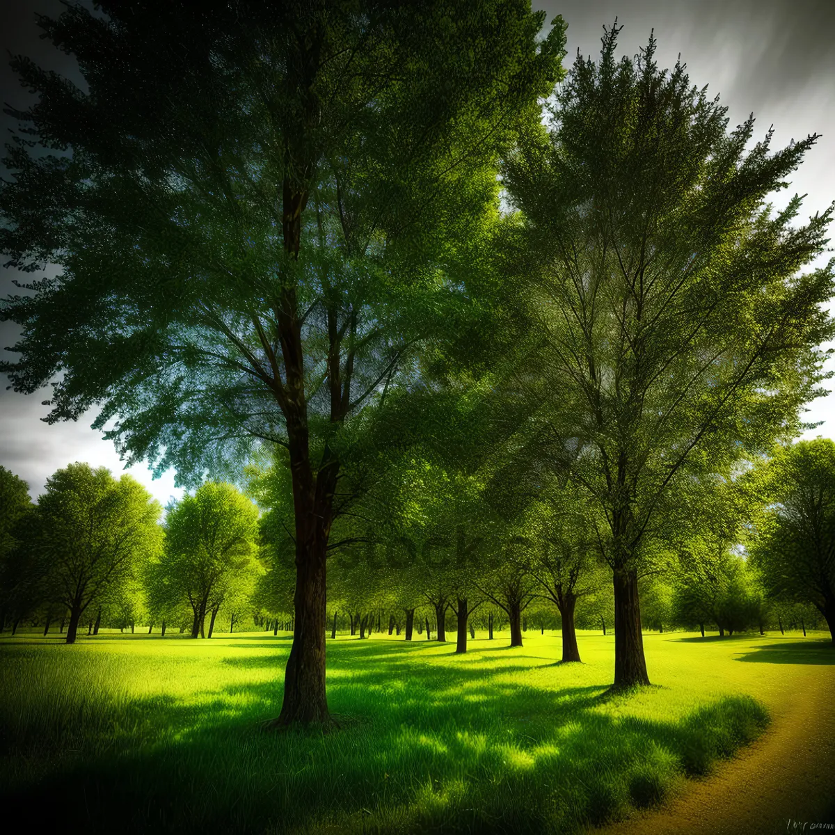 Picture of Serene Autumn Forest with Willow Trees