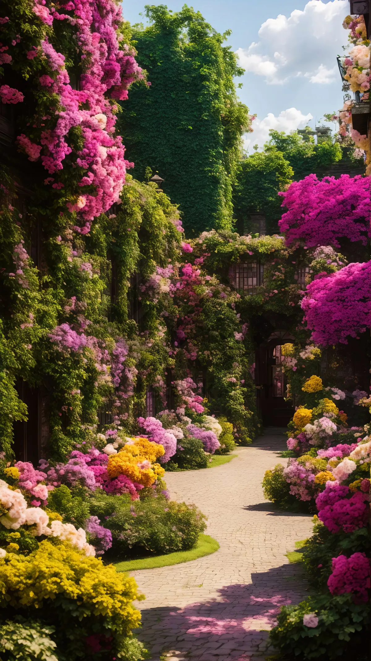 Picture of Summer garden flowers in pink and purple blooms