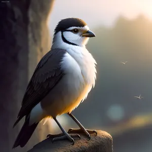 Falcon perched on tree branch with wings spread