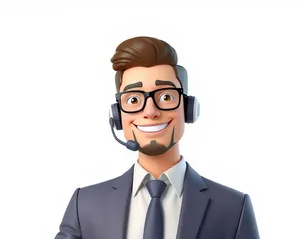 Cute cartoon person with headset providing customer service.