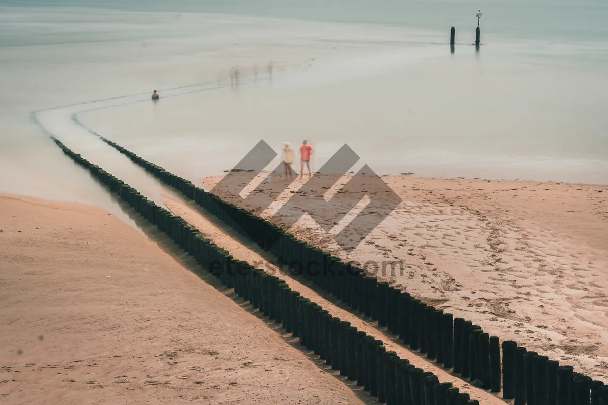 Picture of Tropical island beach with volleyball net under clear sky