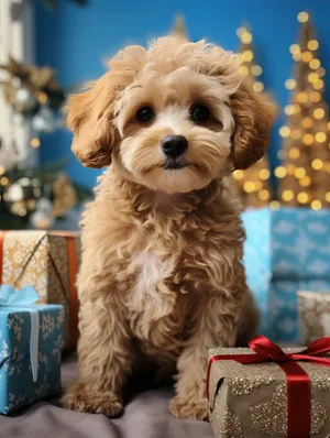 Adorable Brown Terrier Puppy Sitting in Studio Portrait