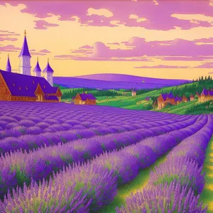 Colorful Lavender Field in Rural Countryside