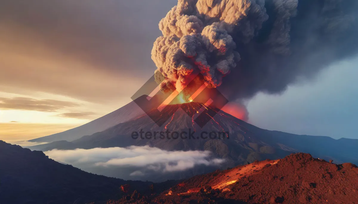 Picture of Volcanic mountain landscape at fiery sunset