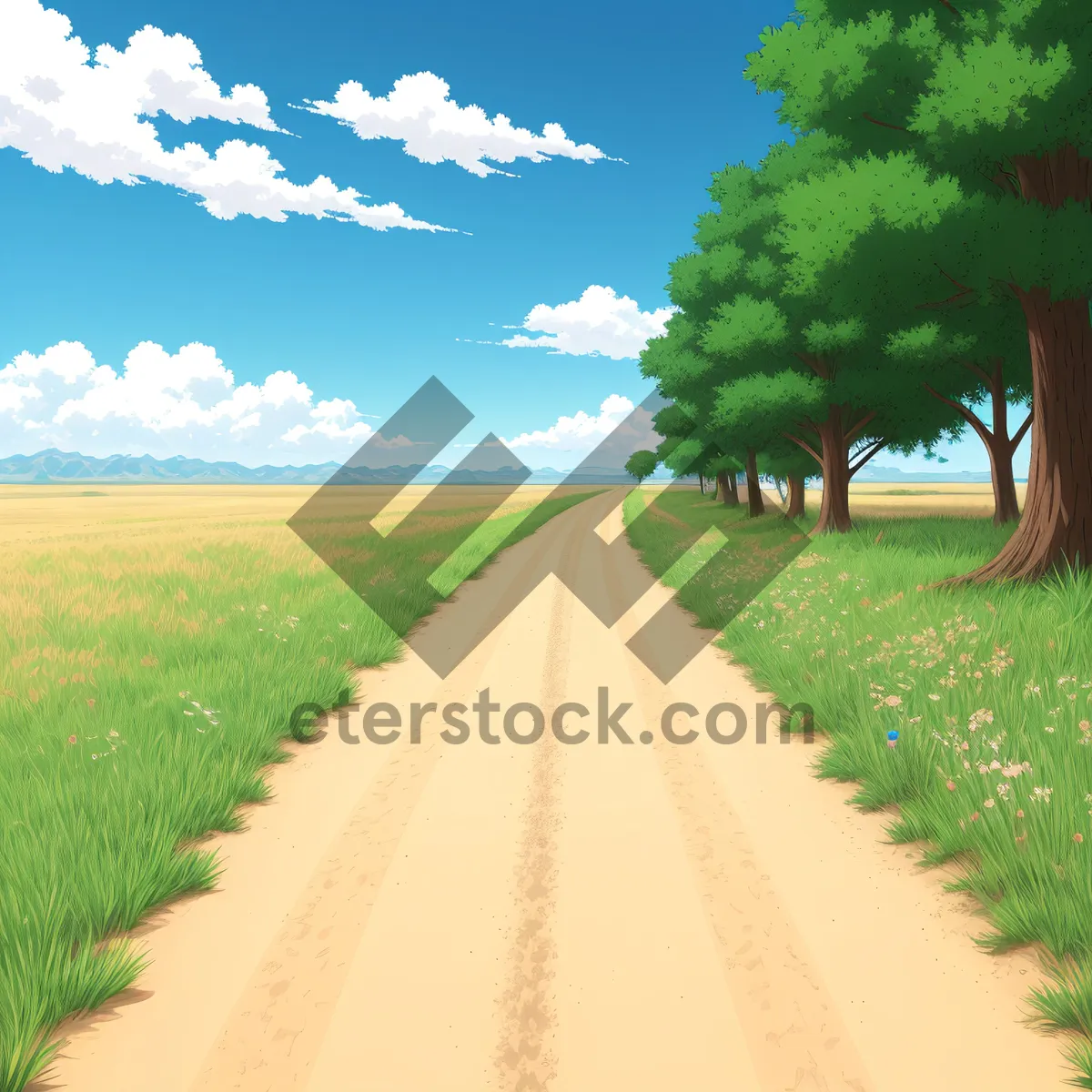 Picture of Serene Countryside View with Rolling Hills and Clear Skies