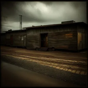 Freight Car Passing by Architectural Building