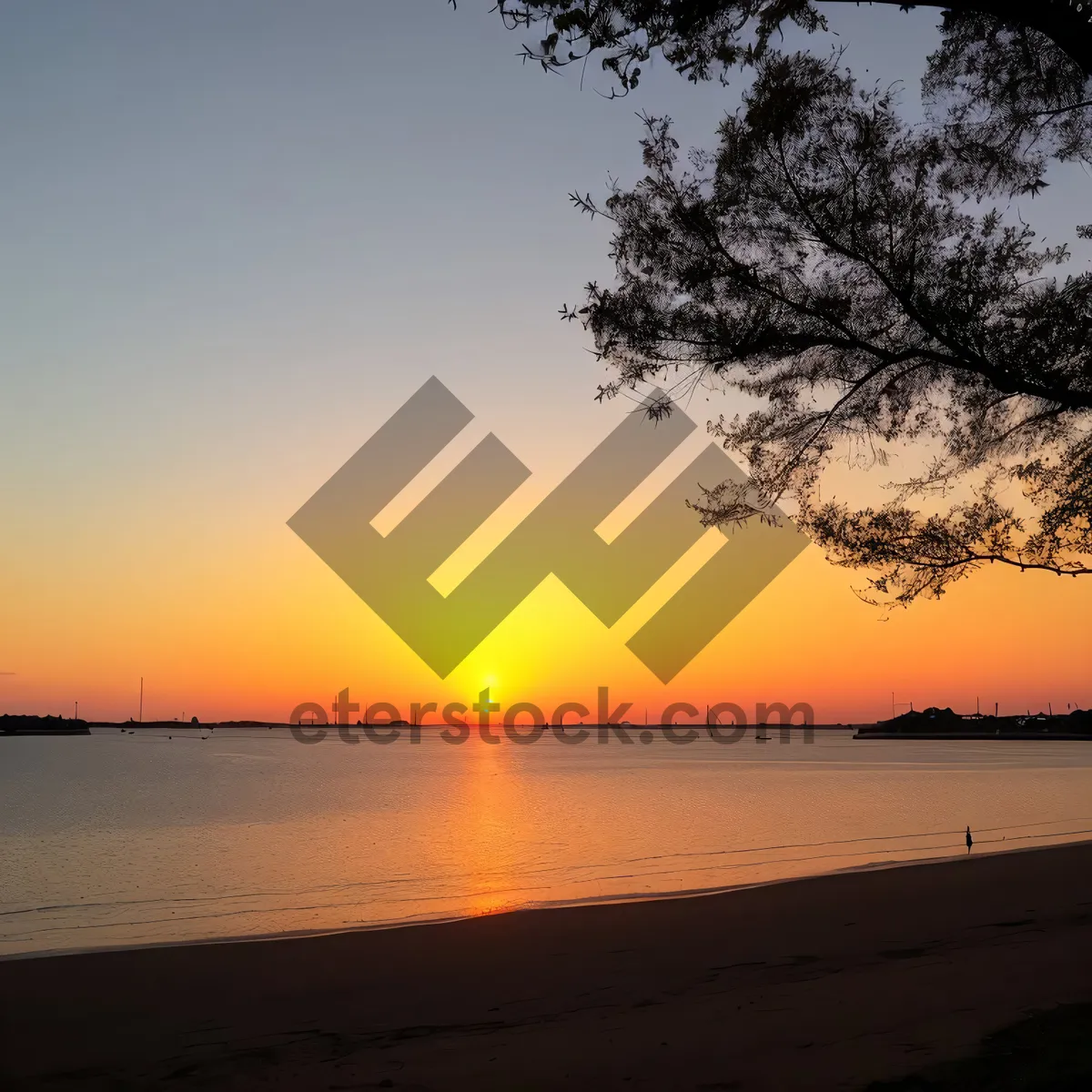 Picture of Tropical Sunset Reflection on Beach"
or
"Idyllic Coastal Sunset Silhouette