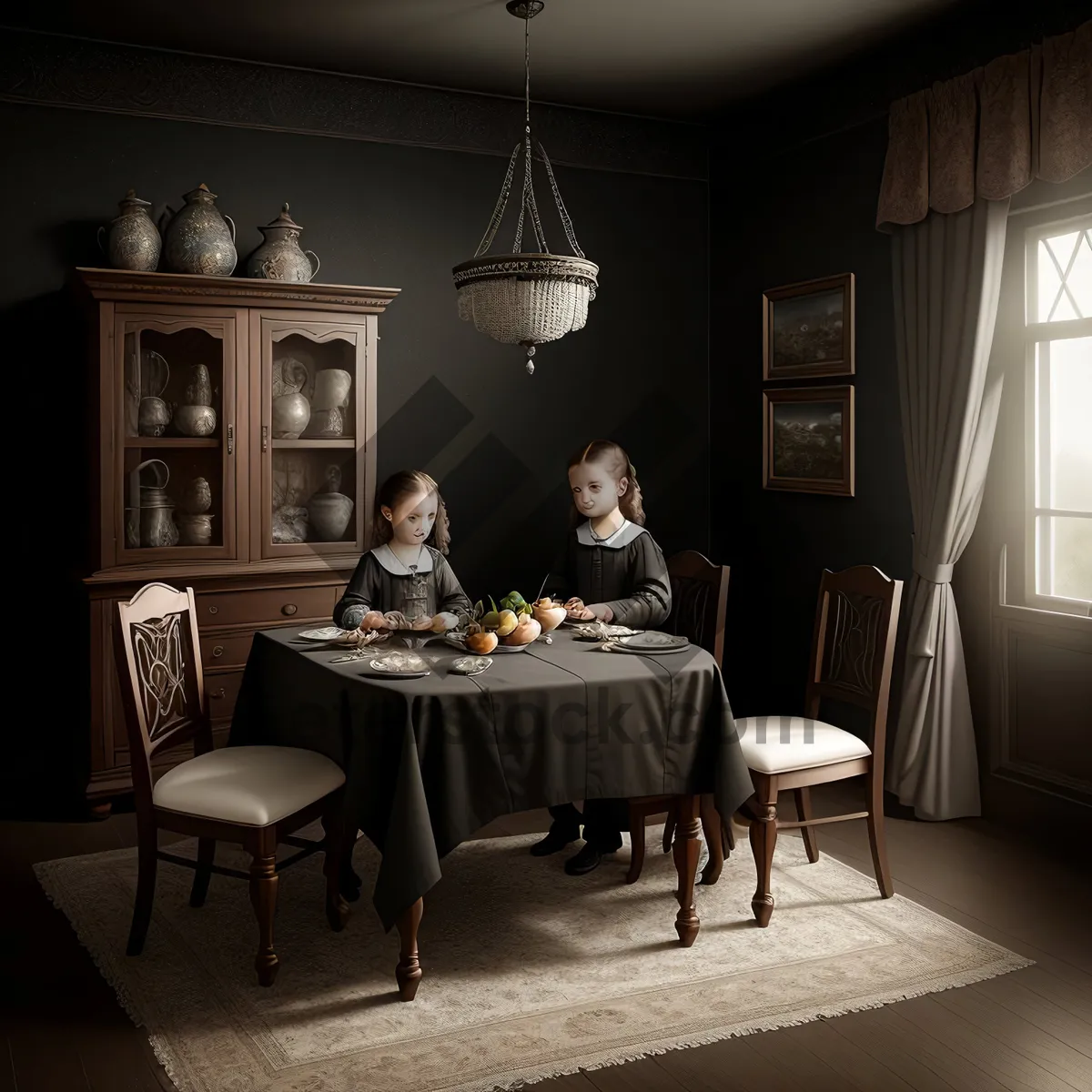 Picture of Modern Wood Dining Room with Elegant Table and Chairs