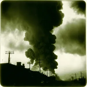 Industrial Airship in Sky Pollution Landscape