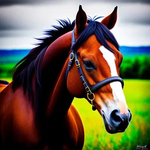 Beautiful Chestnut Stallion Grazing in Pasture