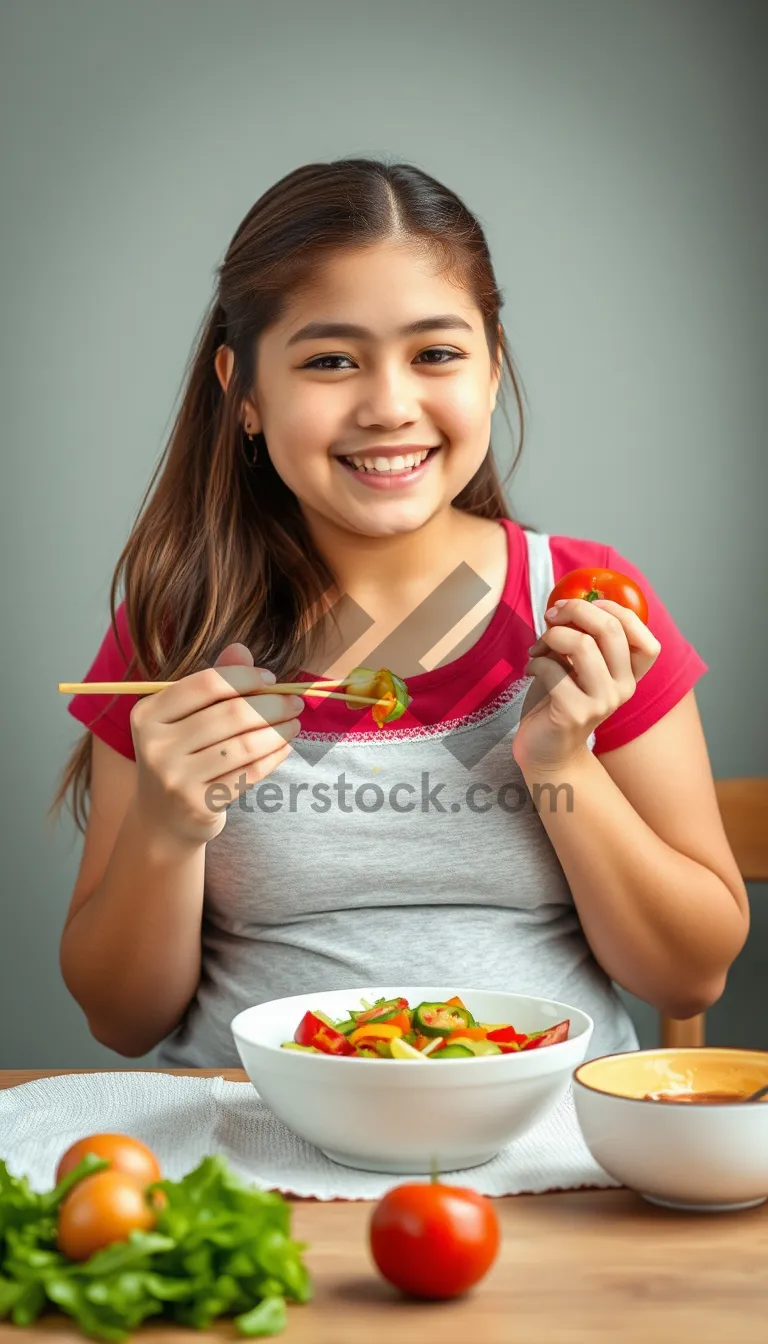 Picture of Happy Brunette Lady Smiling in Domestic Setting