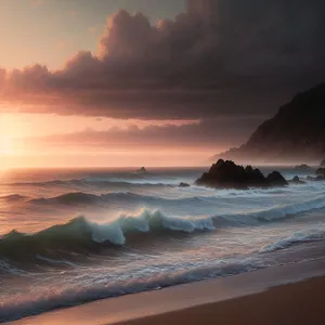 Summer Seaside Bliss: Rock Formation and Surf