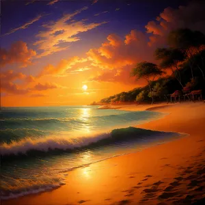 Serene Sunset over Sparkling Sea