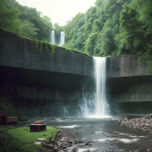 Serene Cascade in Mountain Forest