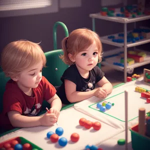 Happy child playing with abacus in preschool