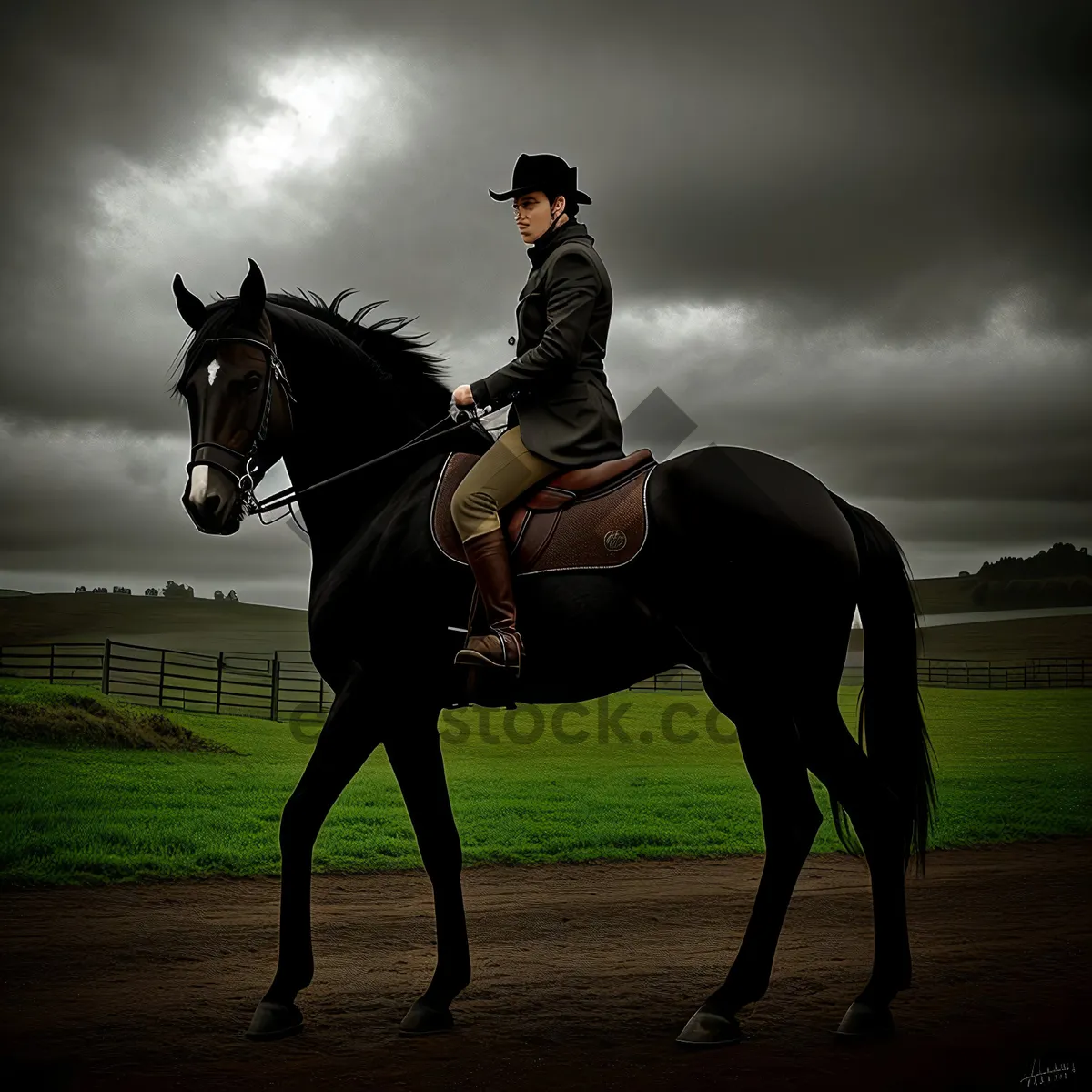 Picture of Thoroughbred Stallion in Equestrian Saddle