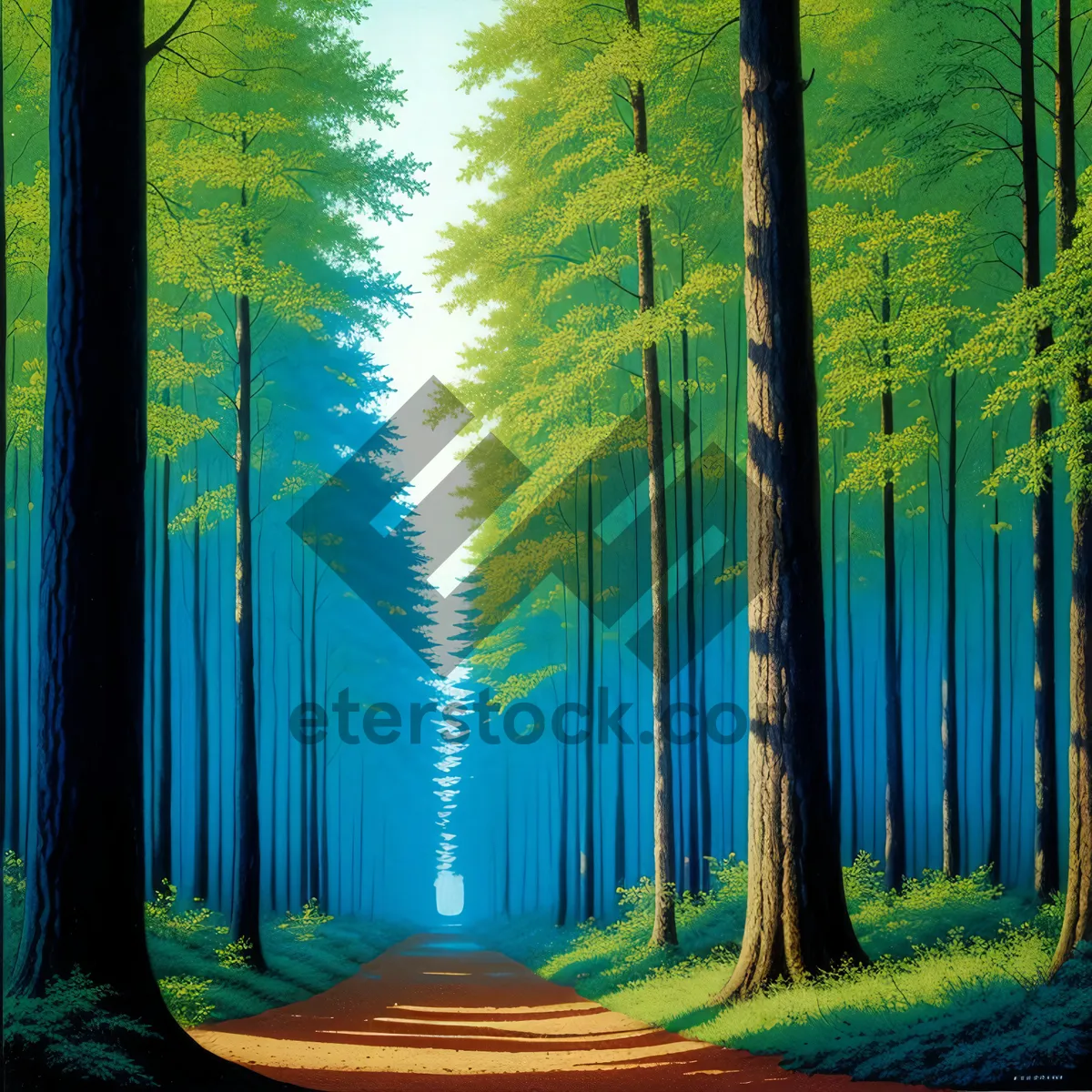 Picture of Serene Forest Path with Sunlit Trees