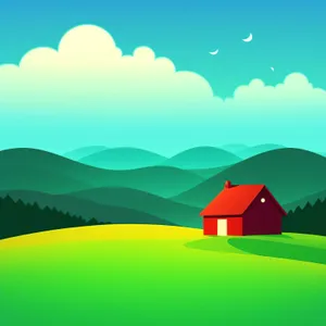 Bucolic Summer Landscape with Tree and Hovel