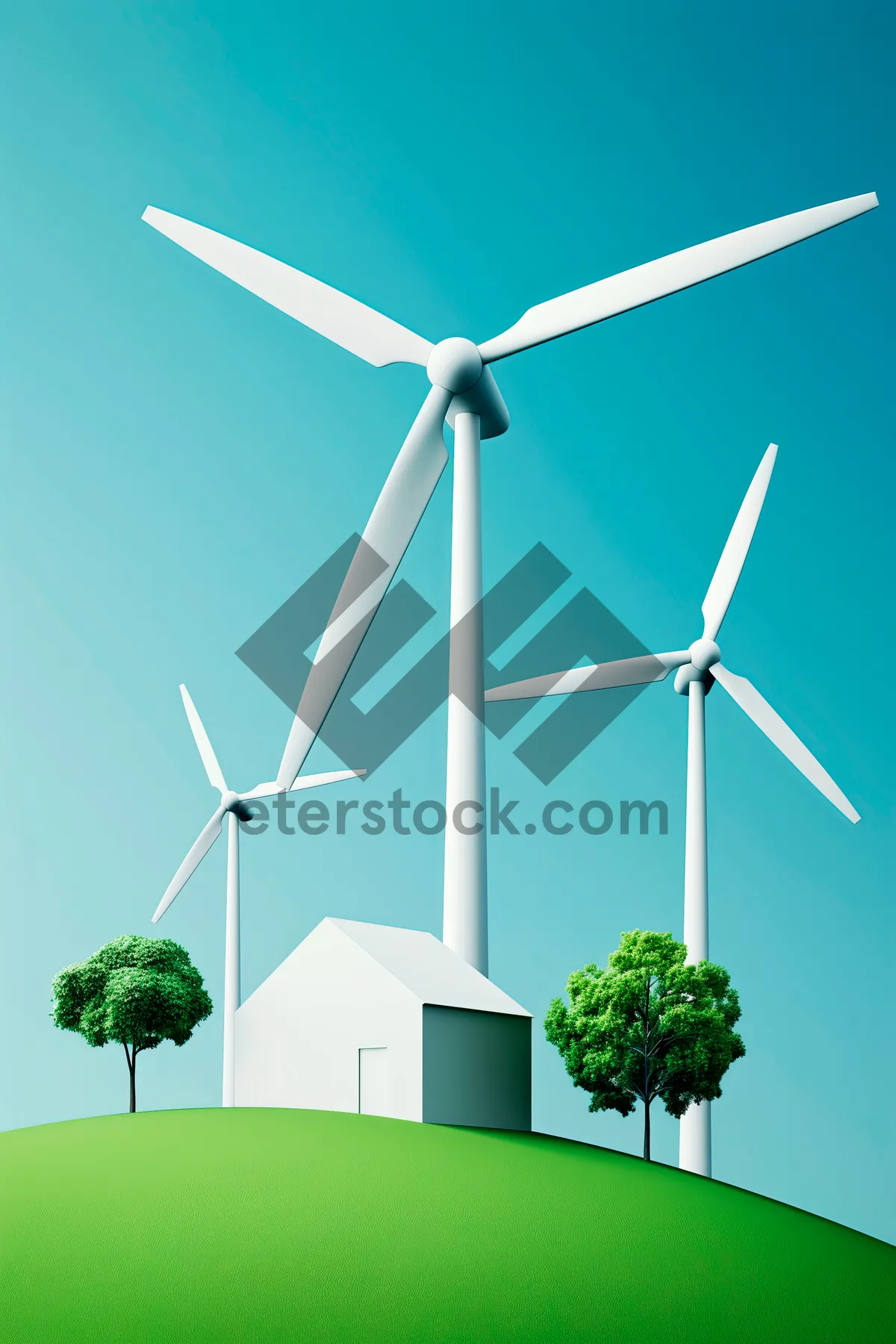 Picture of Clean Energy Wind Turbine in Green Field