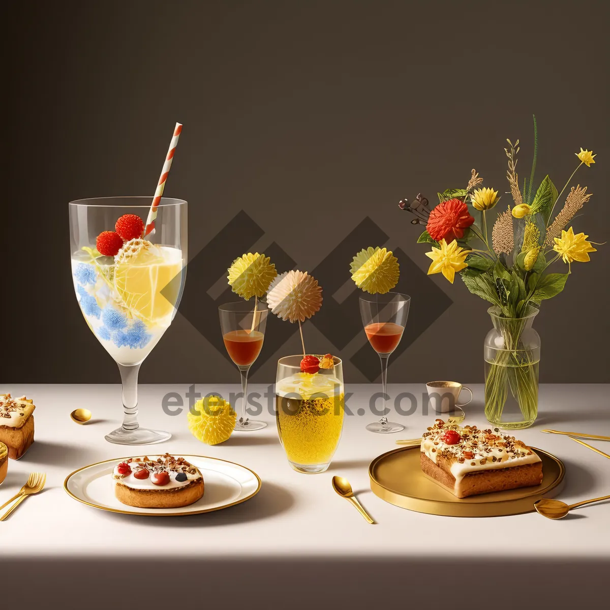 Picture of Exquisite dinner table setting with elegant floral centerpiece