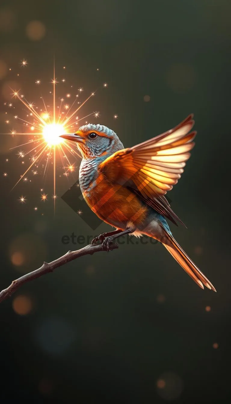 Picture of Nighttime Fireworks Display with Majestic Black Bird