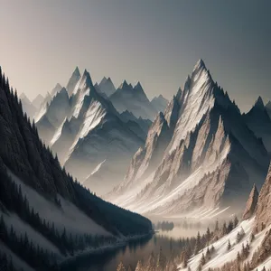Majestic Mountain Range amidst Scenic Winter Wonderland