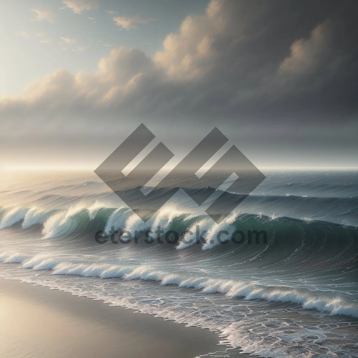 Picture of Sandy Shore Serenity: The Majestic Sunset Over Ocean Horizon